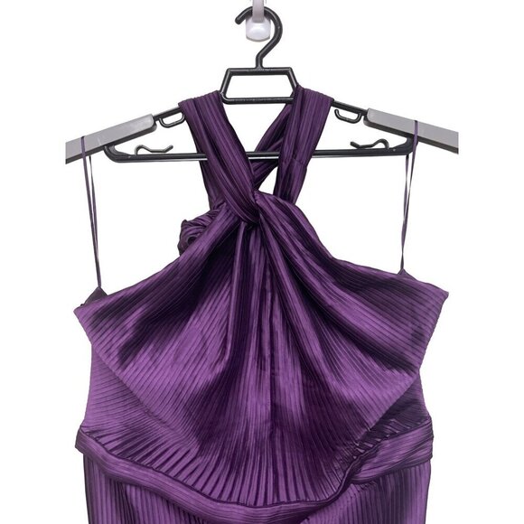 NEW! Show PO Marlette Midi Pleated Open Back Halter Dress Purple Women's 14 - Picture 4 of 12